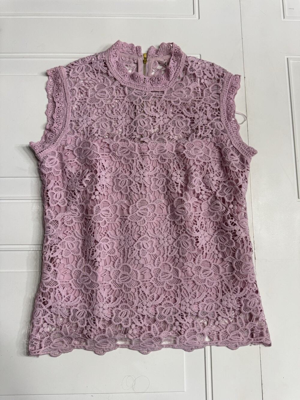 Nanette Lepore Womens Sz S Rose Pink Lace Lined Crochet Back Zip Top Blouse